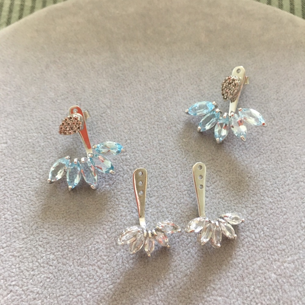 Gorgeous aqua and white sapphire cuff earrings